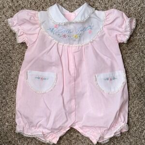 Vintage Cradle Togs Baby Romper Pink Little Doll Embroidered Lace Collar Cottage